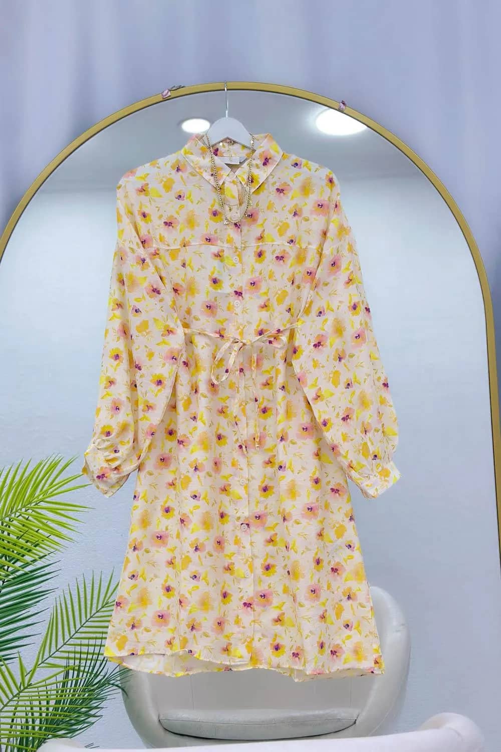 Akıcı Kesim Mango Kumaş Tunik – Sarı