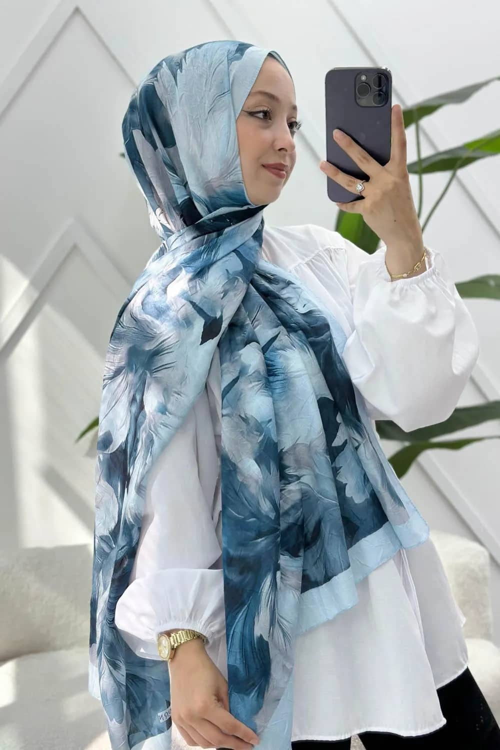 Azur Geometrik Desenli Şal – Desen 12