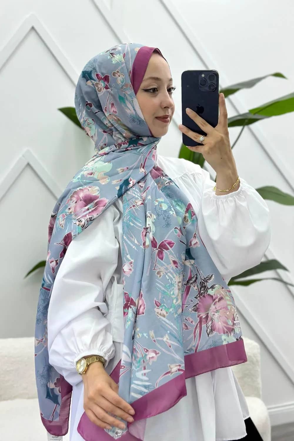 Jardin Çiçekli Pamuk Soft Şal – Mor
