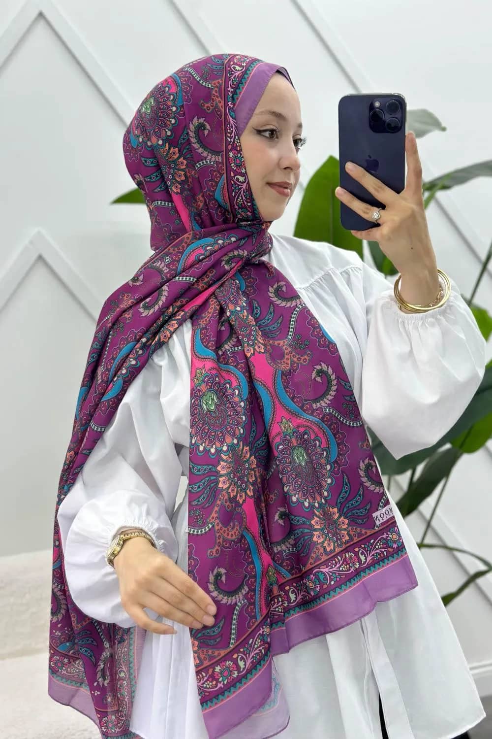 Motif İşlemeli Pamuk Soft Şal – Lila