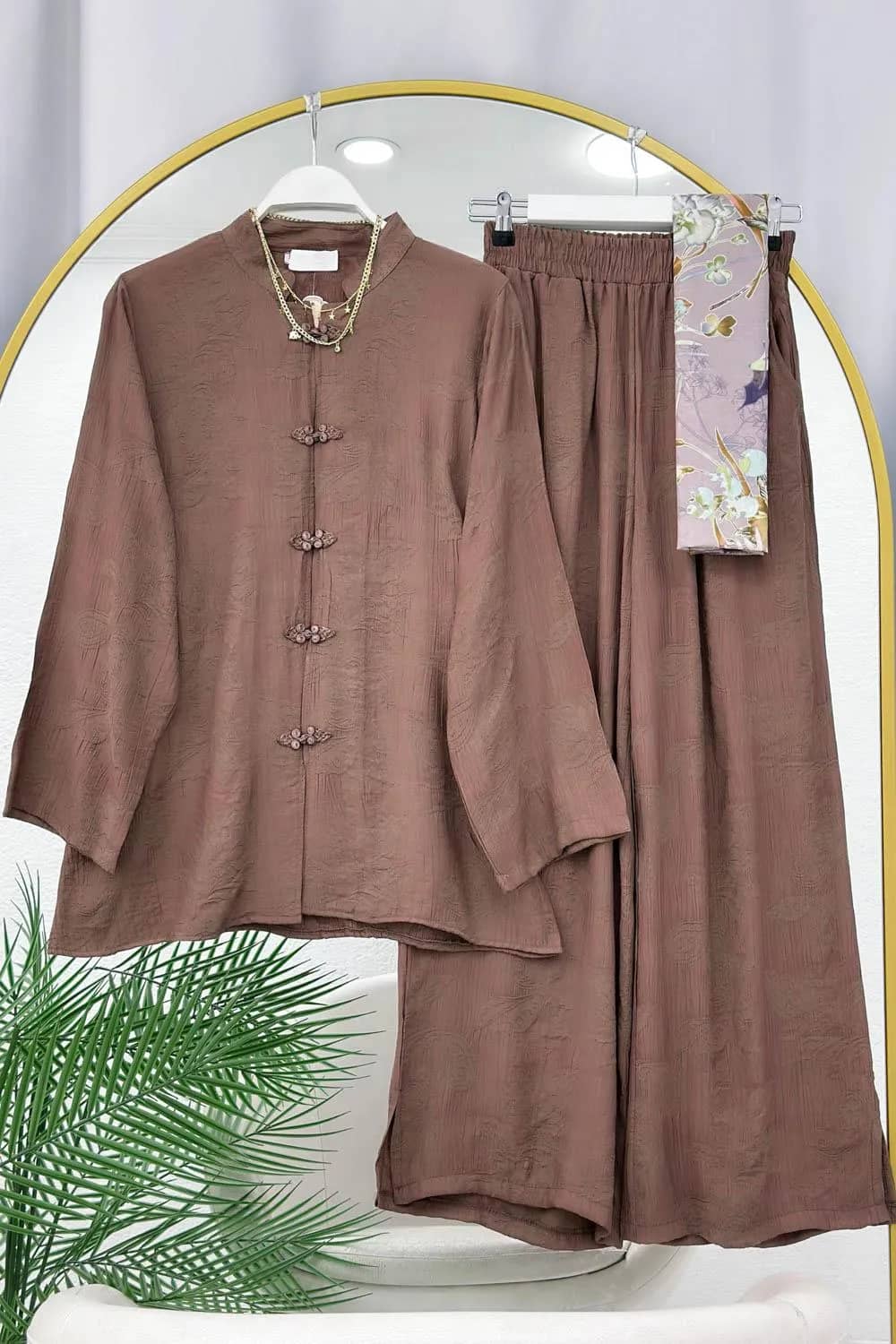 Yumuşak Dokulu Modal Pantolon Takım – Kahverengi