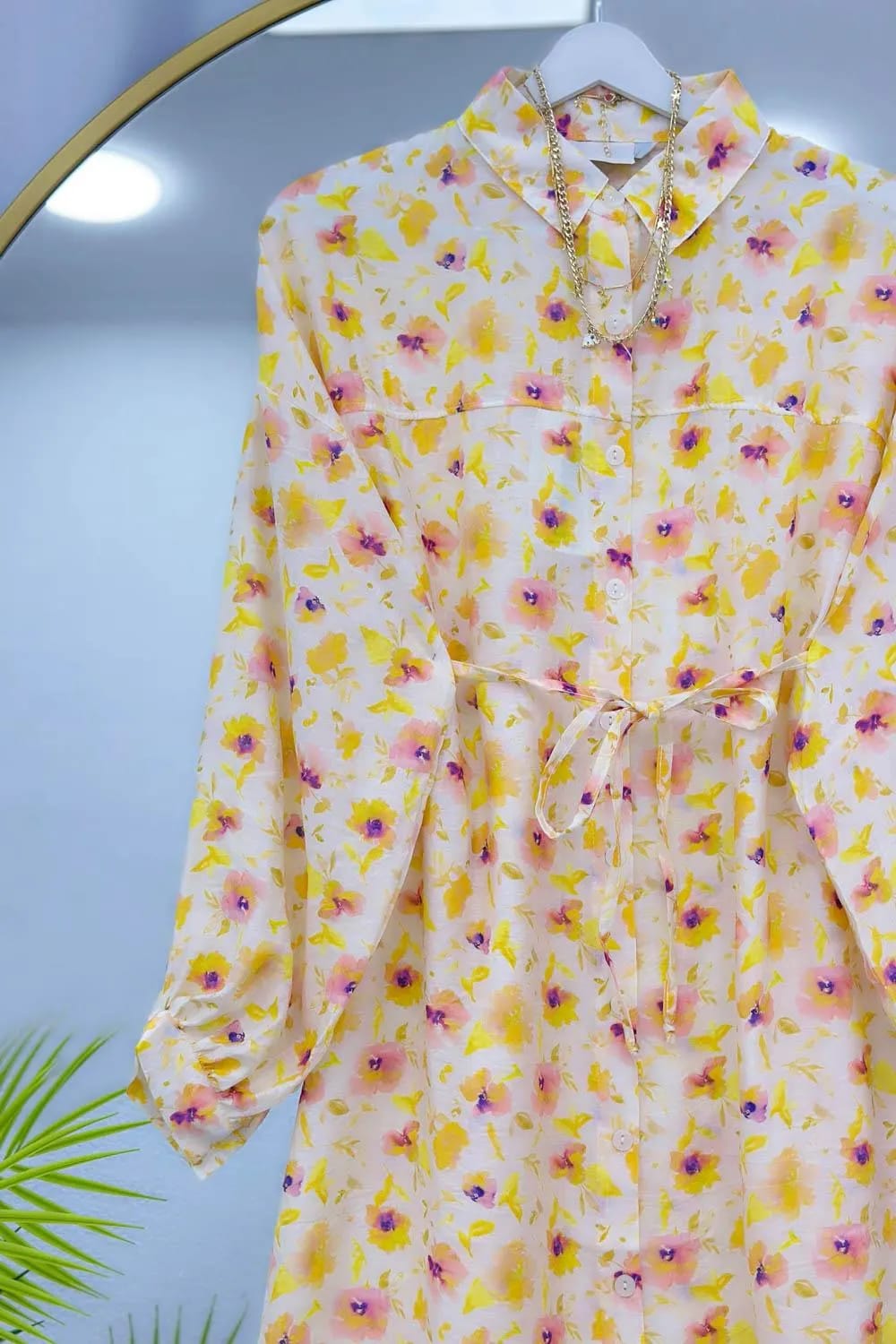 Akıcı Kesim Mango Kumaş Tunik – Sarı