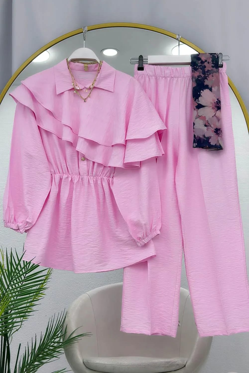 Akıcı Modal Pantolonlu Takım – Pembe