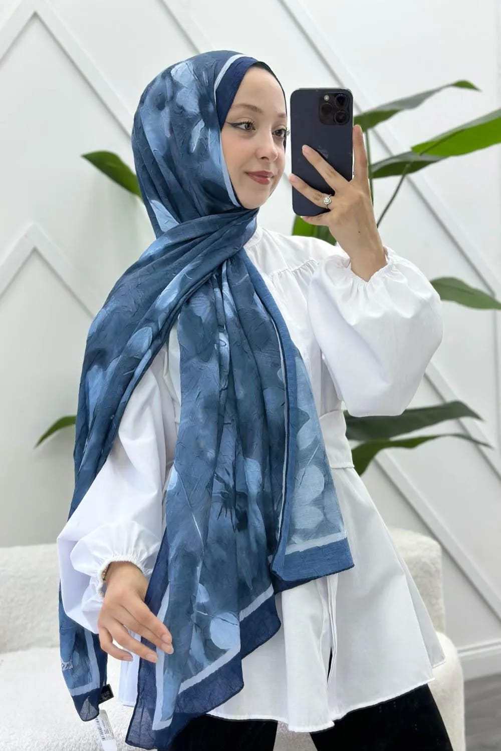 Batik Efektli Pamuk Soft Şal – Lacivert