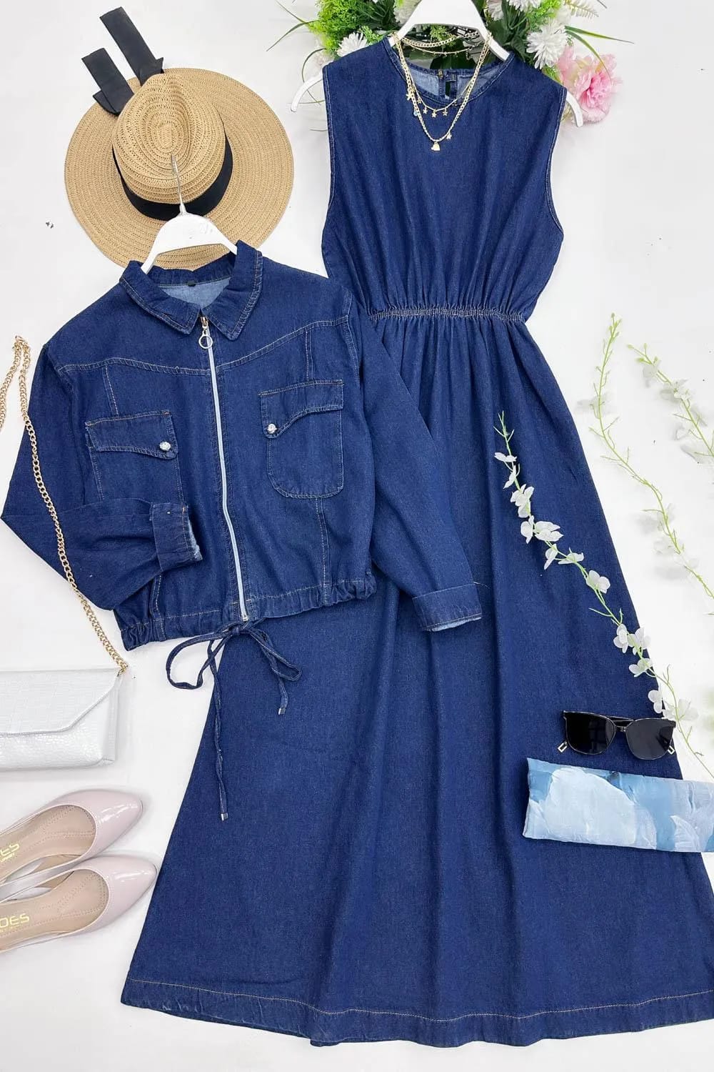 Ceket Detaylı Denim Elbise – Lacivert