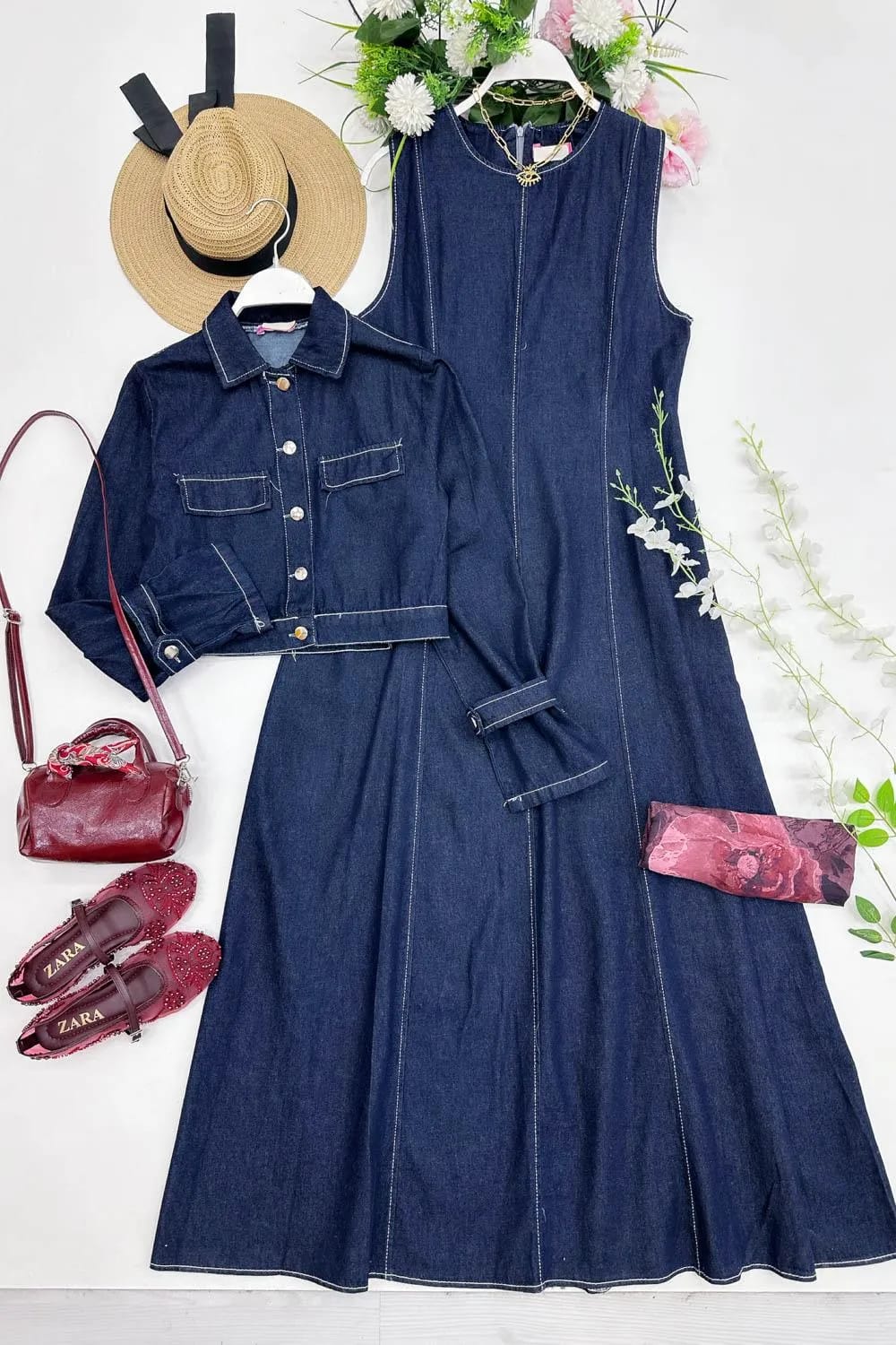 Ceketli Denim Jile Elbise Takım – Lacivert