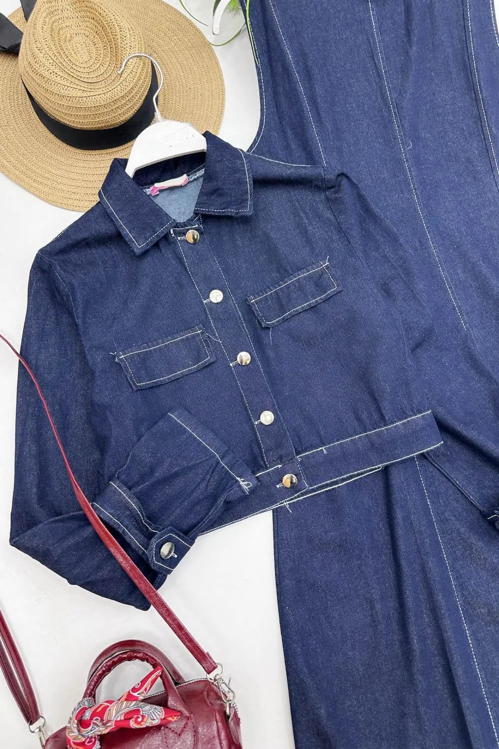 Ceketli Denim Jile Elbise Takım – Lacivert