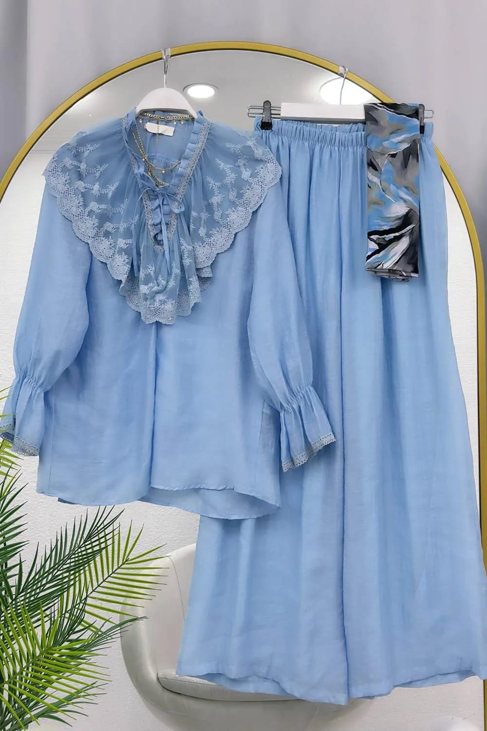 Dantel Aplikeli Pantolon Takım – Bebe Mavisi