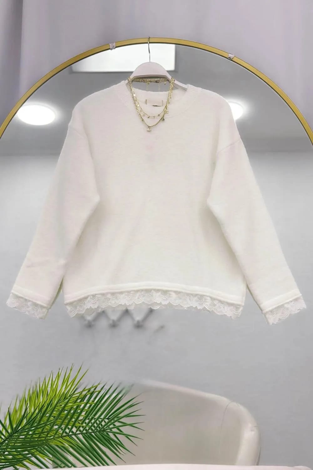 Dentelle Angora Yün Kazak – Ekru