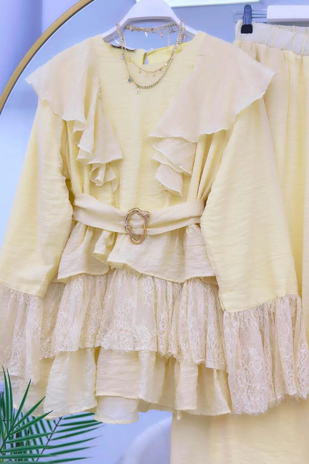 Dökümlü Basic Modal Pantolon Takım – Sarı