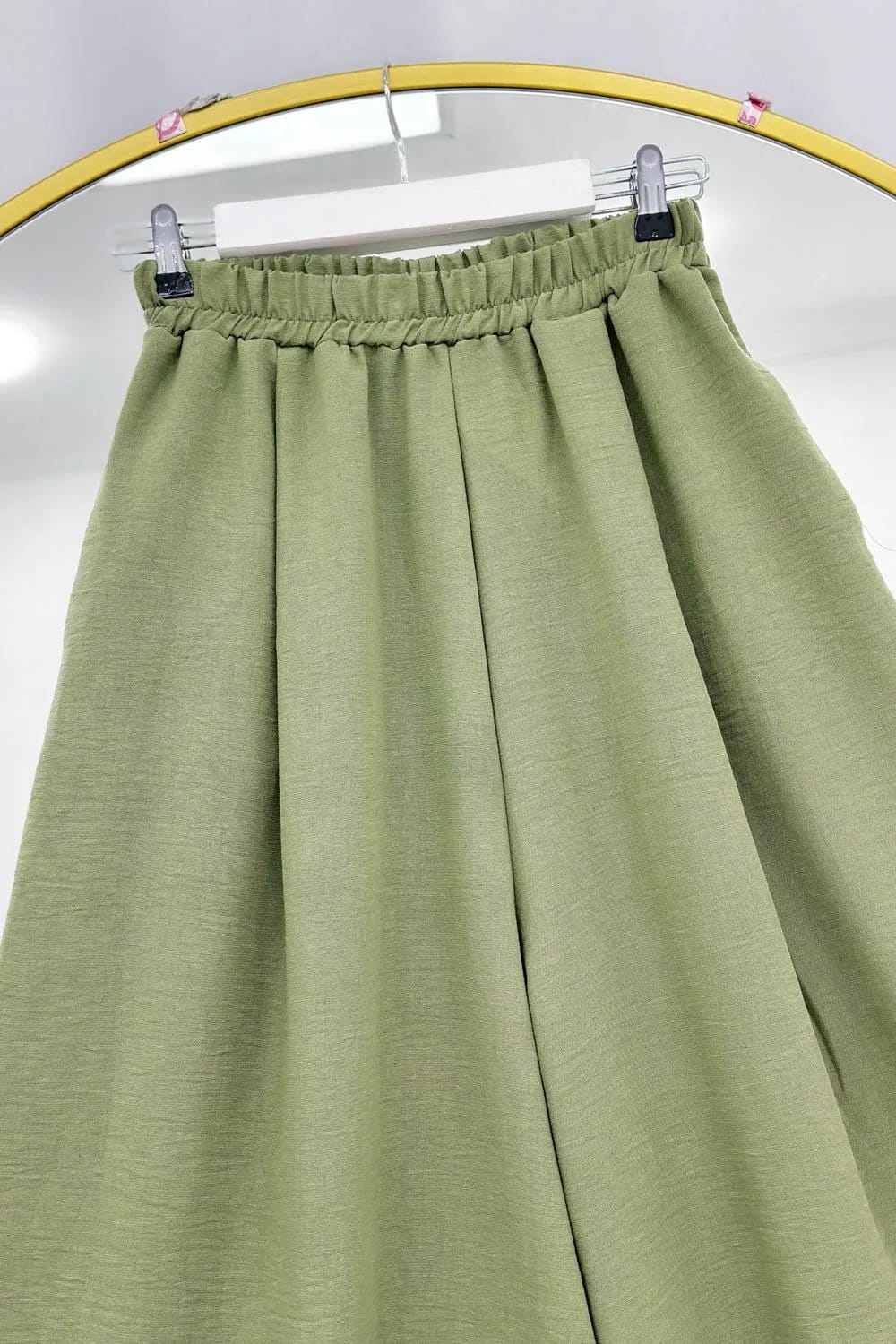 Geniş Paça Doğal Keten Pantolon – Yeşil