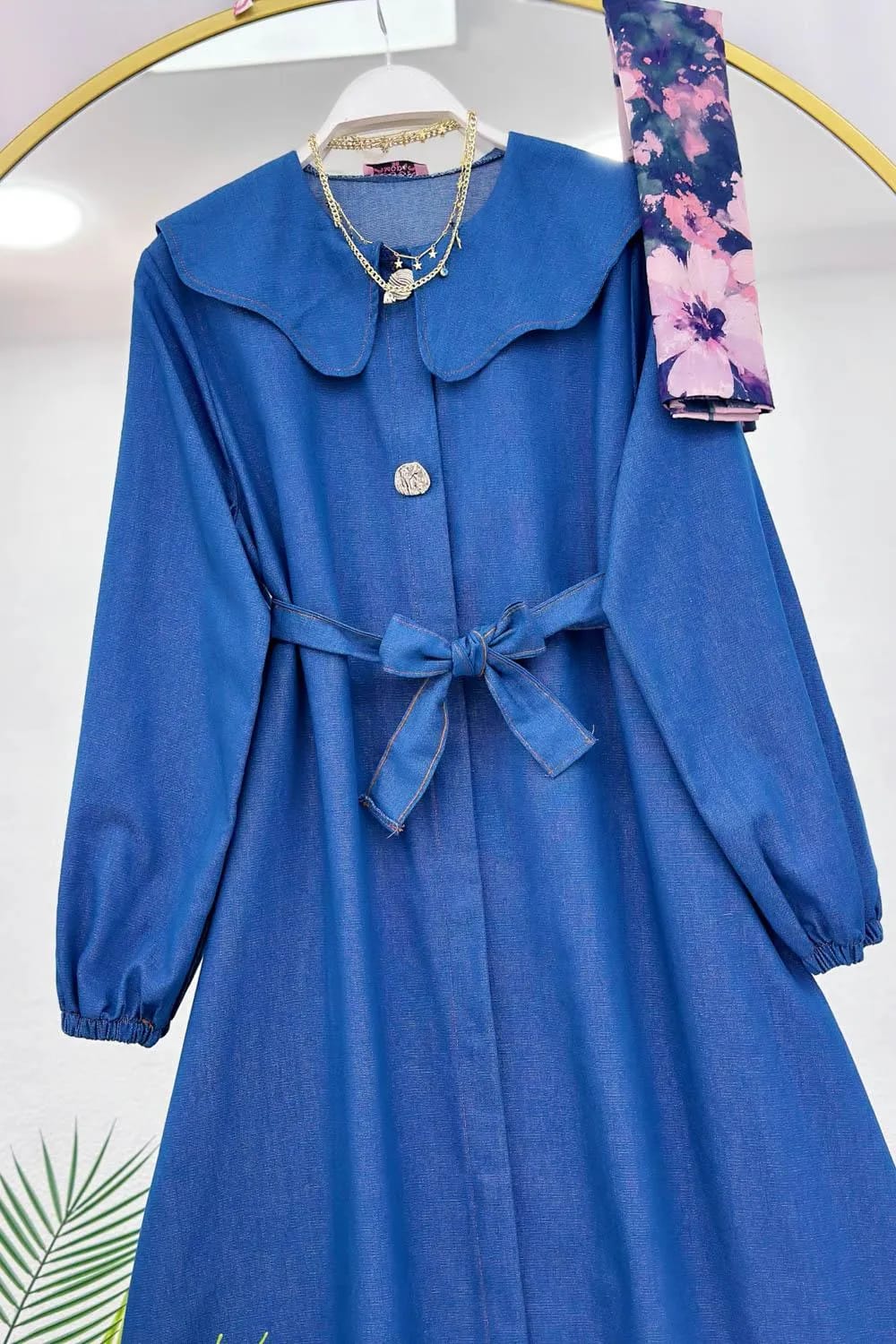 Gizli Patlı Denim Elbise – Lacivert