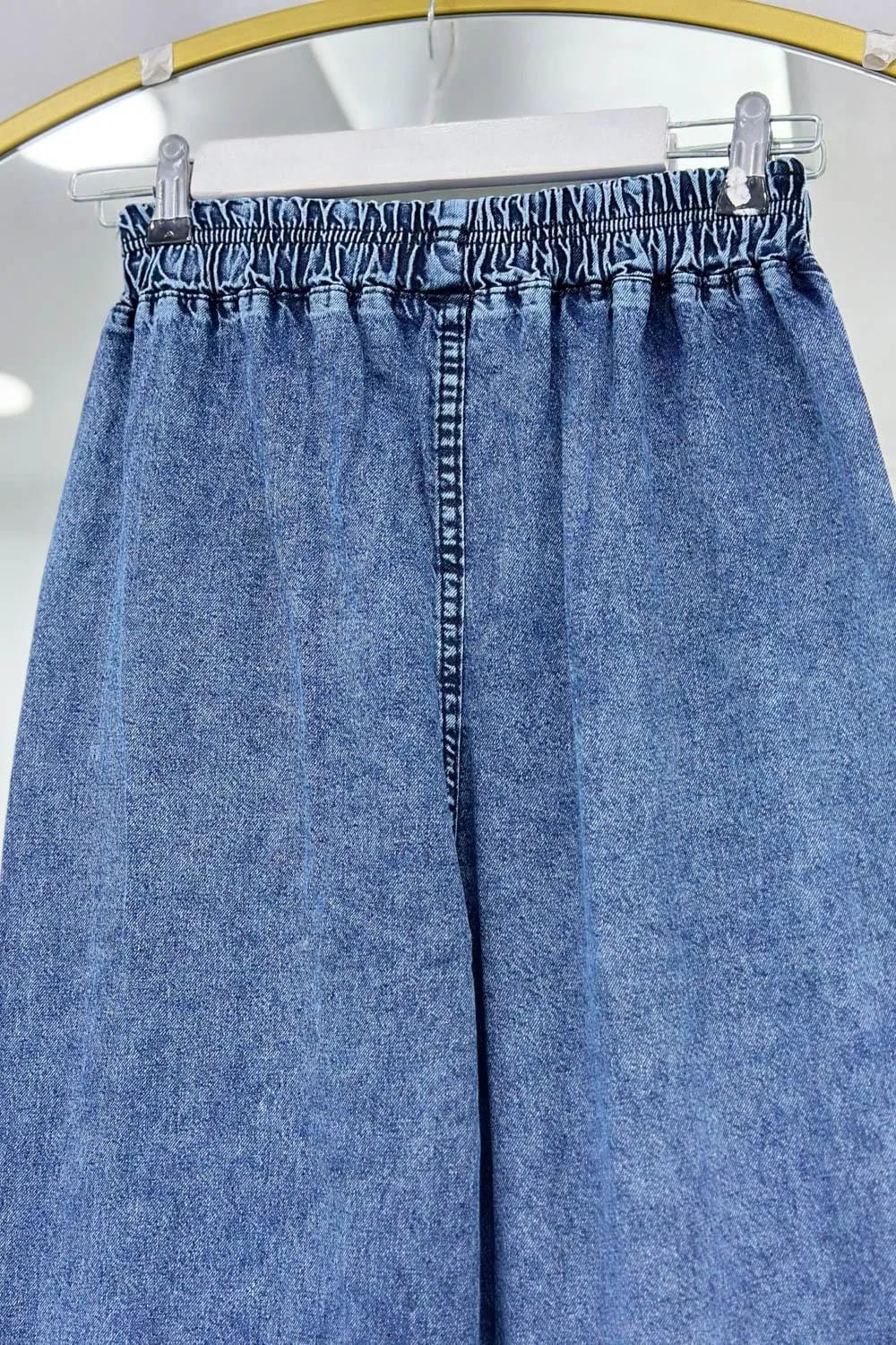 Kemer Detaylı Düz Paça Denim Pantolon – Kot Mavi