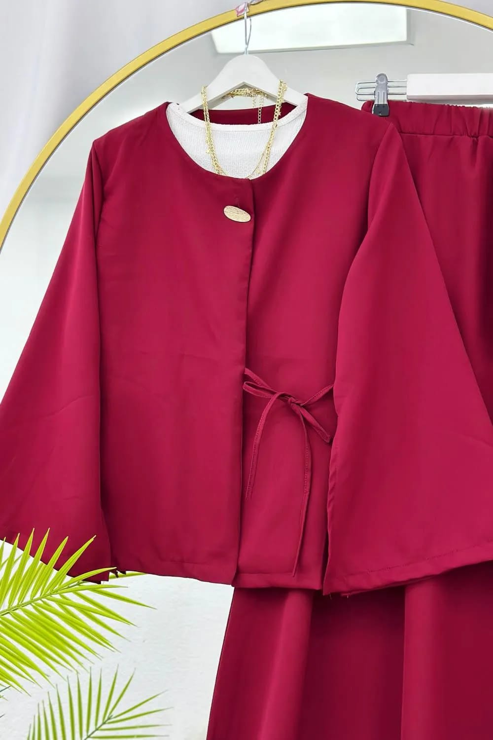 Kimono Kesim Krep Etek Takım – Bordo