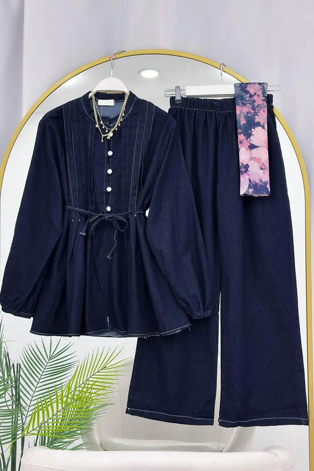 Nervürlü Yıkamalı Denim Takım – Lacivert