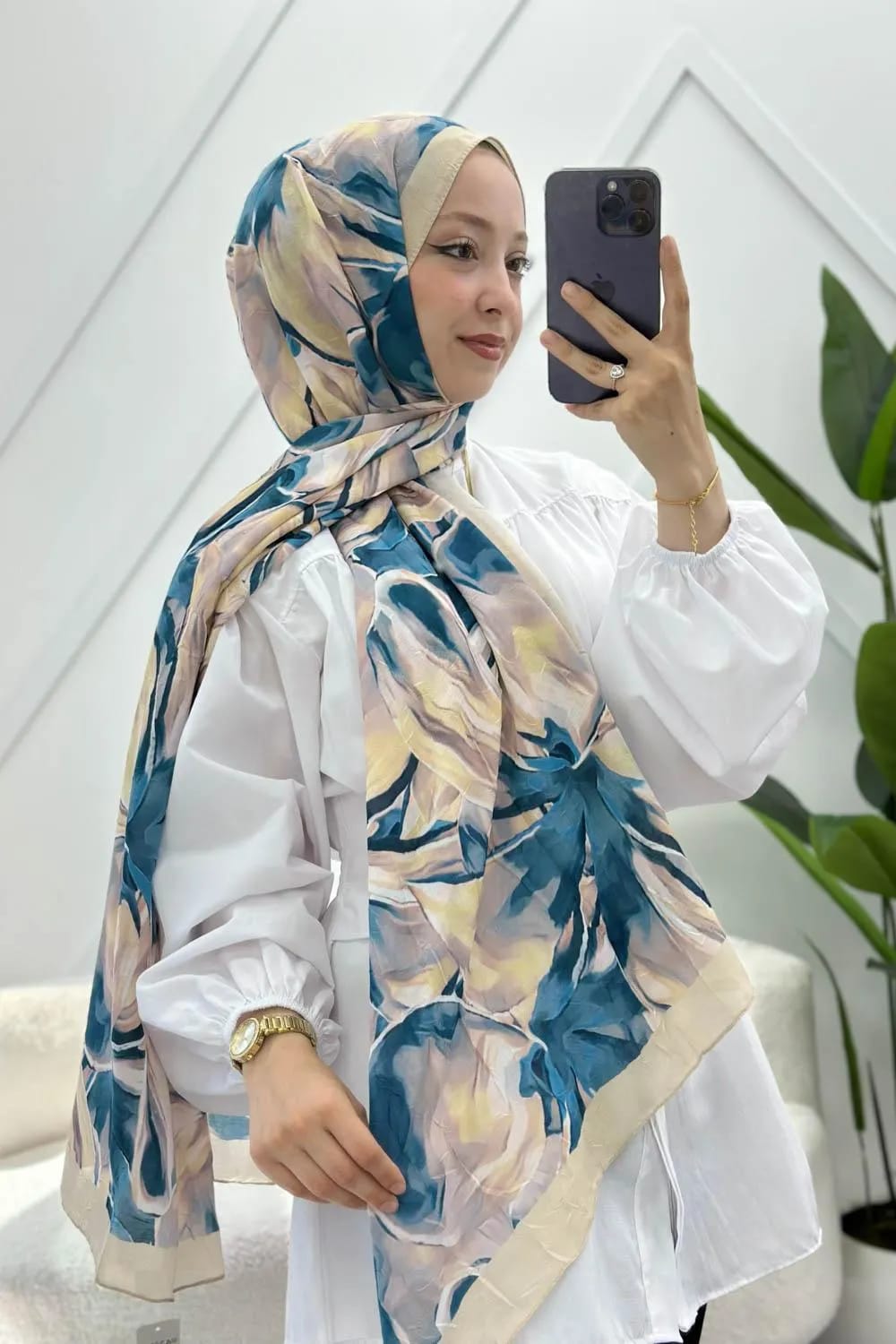 Orchidée Çiçekli Pamuk Soft Şal – Bej