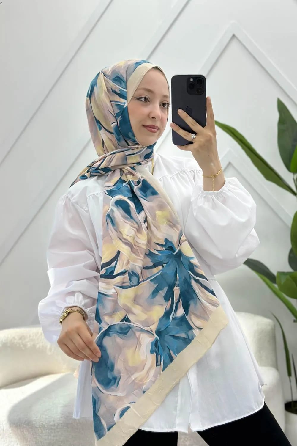 Orchidée Çiçekli Pamuk Soft Şal – Bej