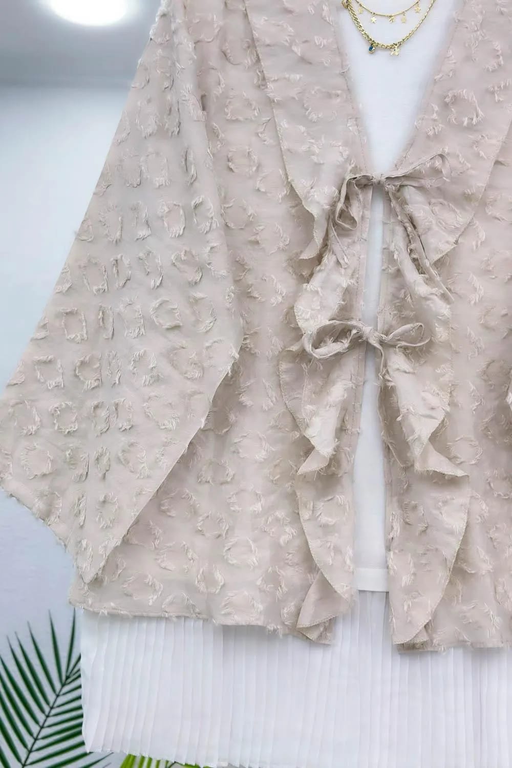 Püsküllü Saçak Keten Kimono – Taş
