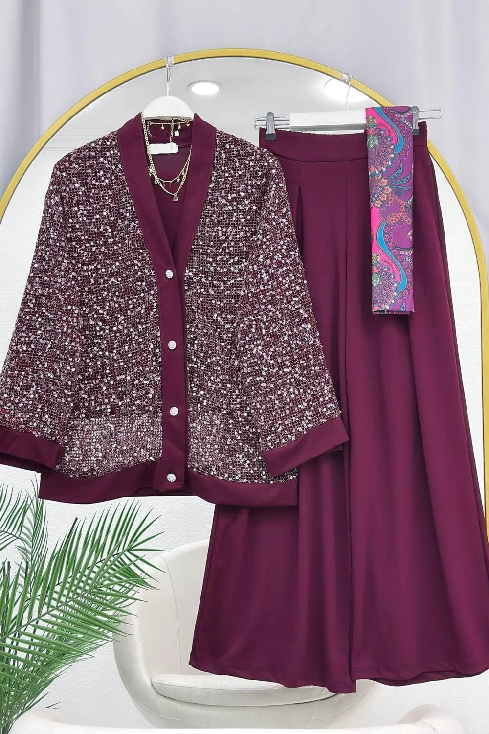 Scintillant Pullu Üçlü Takım – Mürdüm