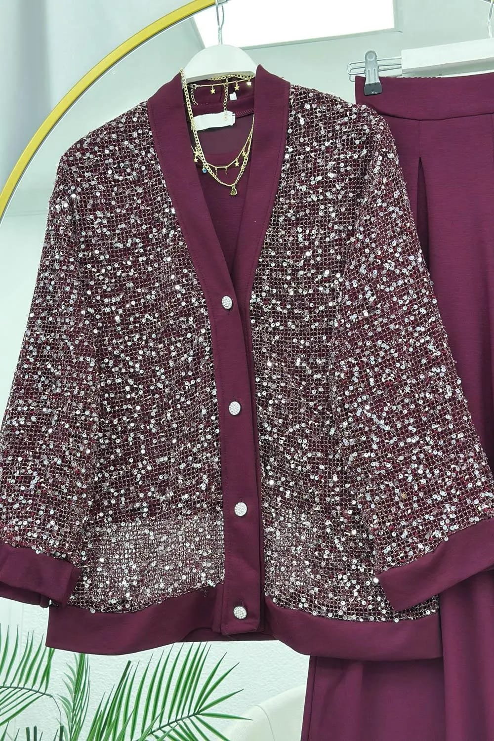 Scintillant Pullu Üçlü Takım – Mürdüm