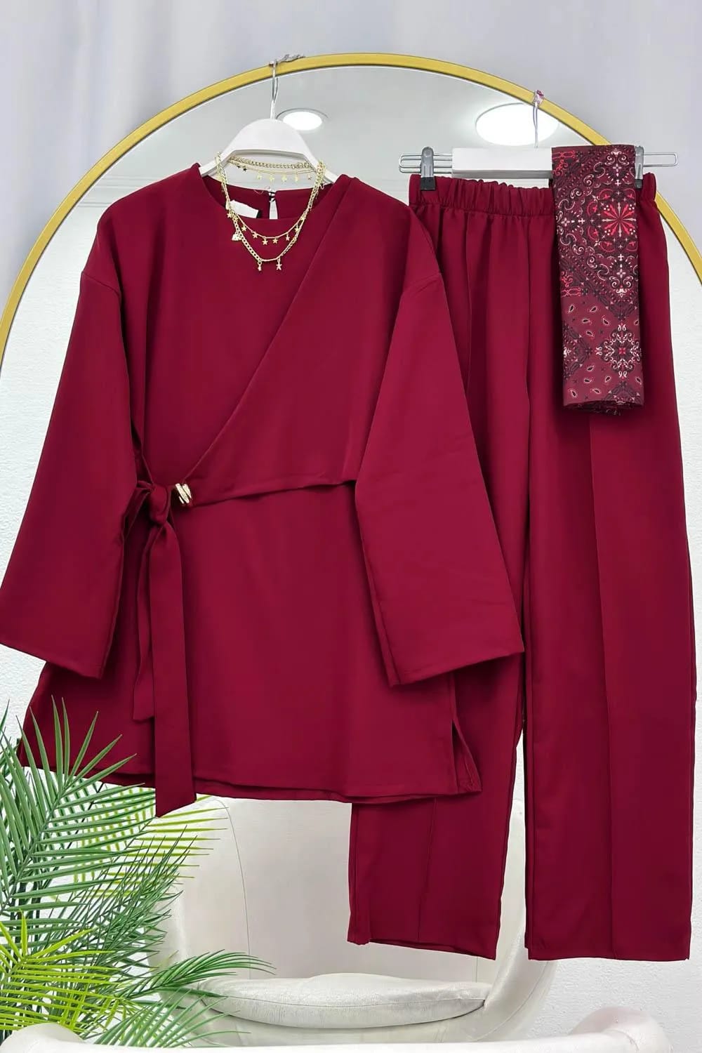 Tokalı Double Krep İkili Takım – Bordo