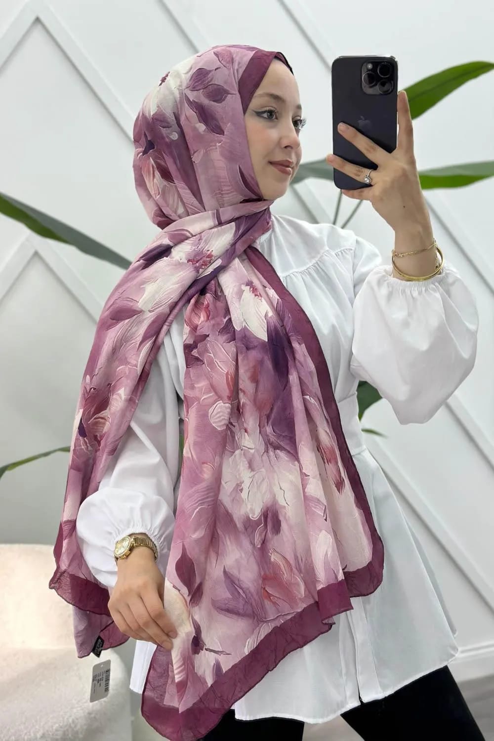 Violette Çiçekli Pamuk Soft Şal – Gül